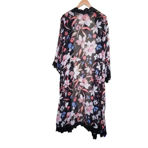 Torrid crocheted lace trimmed floral Chiffon kimono duster plus size 1X 2X - Picture 5 of 13